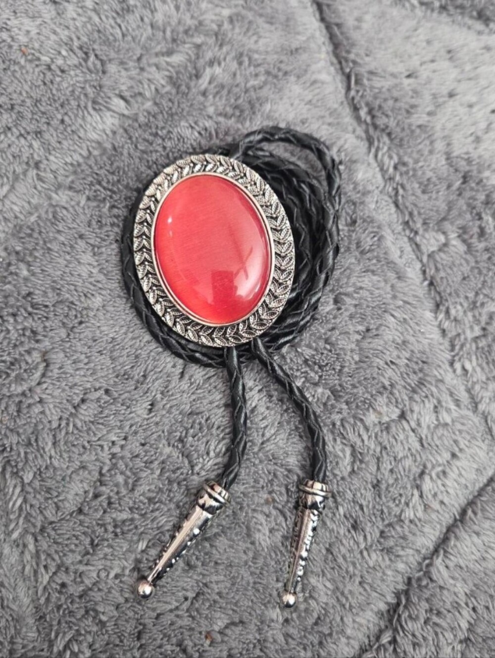 Red/Orange Black & Silver Bolo Tie Western Whimsigoth Artsy Goth Necklace Gift